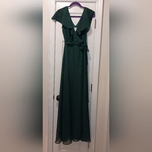 Birdie Grey Green Flowy Long Chiffon Gown Women's Size M